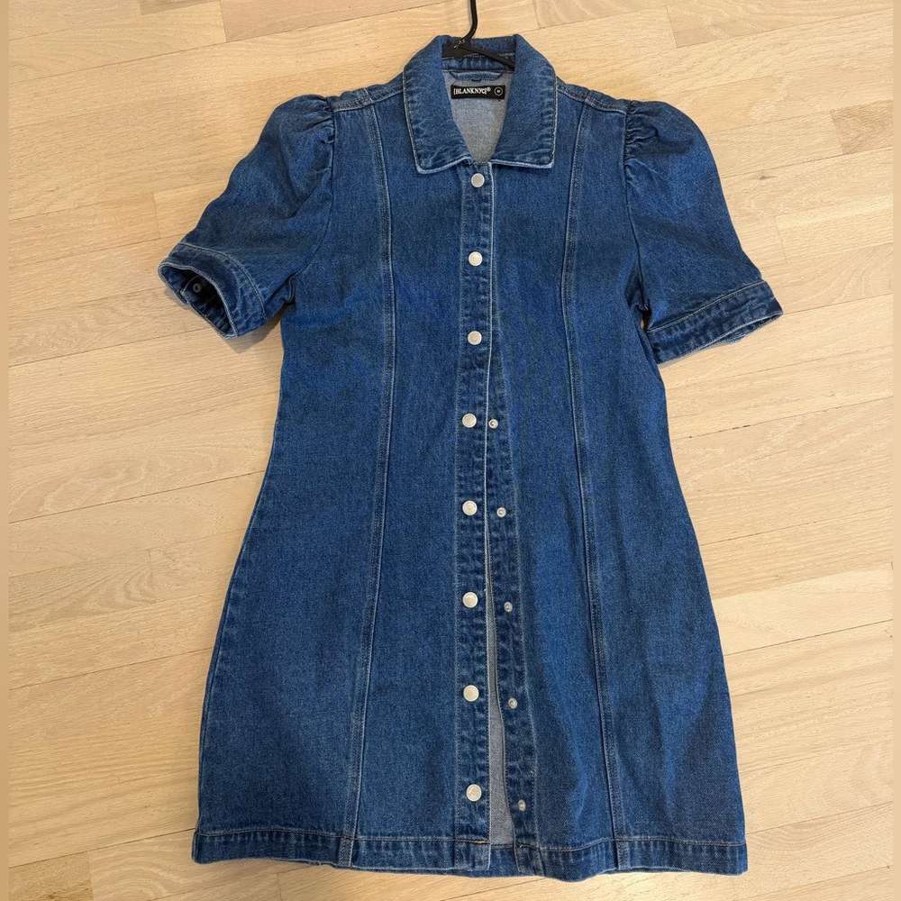 Blank NYC
Blank Nyc Women's Denim Puff Sleeve Mini Dress Front Snap Button M